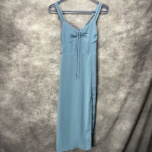 Abercrombie & Fitch Cinched Tie Front Midi Dress Size XXS Blue Babydoll Milkmaid